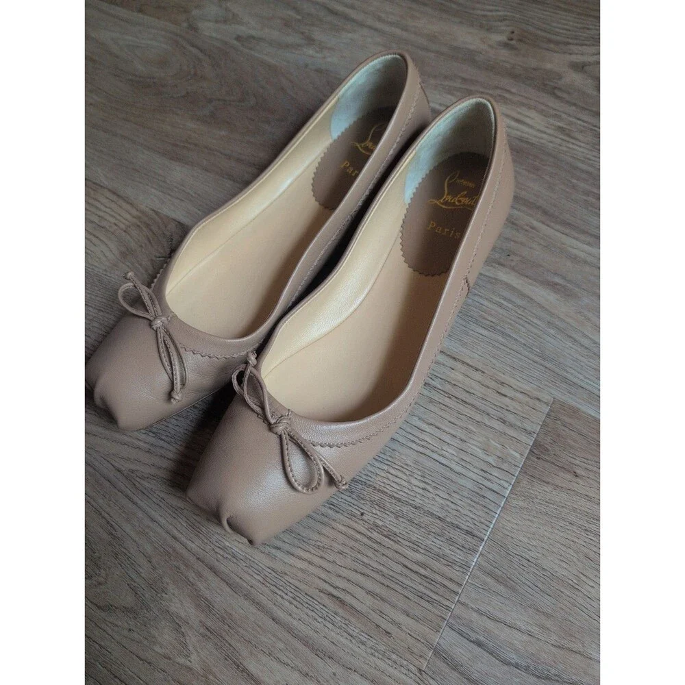 Christian Louboutin MAMADRAGUE Nude Leather Ballerina Ballet Flats Women EU 39.5